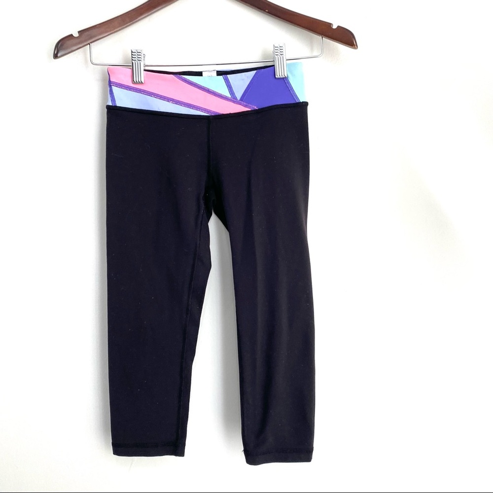 IVIVVA Girls Youth 10 Black Colorful Waistband Reversible Cropped Leggings A2